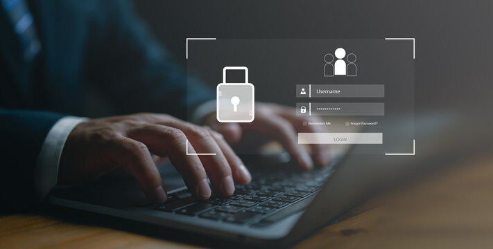 Cybersecurity concept Global network security technology, business people protect personal information. Encryption with a key lock icon on the virtual interface. Data protection, internet network.