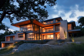 Fototapeta premium Big modern beautiful house in the garden