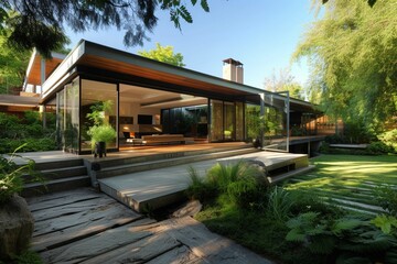 Obraz premium Big modern beautiful house in the garden