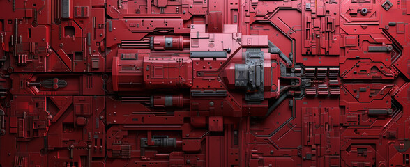 Scifi design external side walls panels abstract. Red color.  Wide format. Hand edited generative AI.

