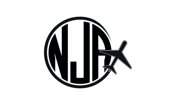 NJA three initial letter circle tour & travel agency logo design vector template. hajj Umrah agency, abstract, wordmark, business, monogram, minimalist, brand, company, flat, tourism agency, tourist