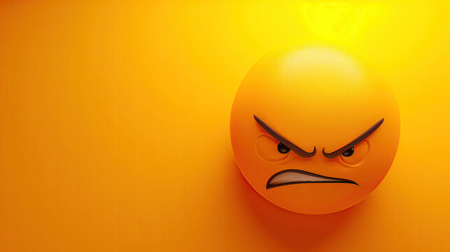 Naklejki 3d anger emoji on isolated yellow background. emoticon angry face on a yellow background