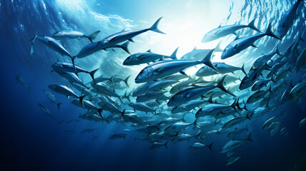 Fototapeta na wymiar A large group of fish swimming