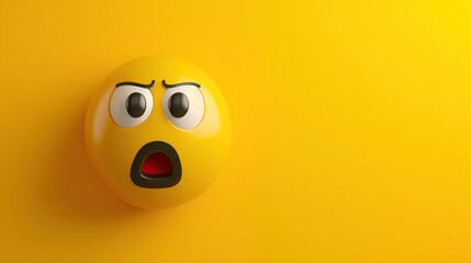 surprised emoji isolated on yellow background. emoticon 3d shocked face on a yellow background