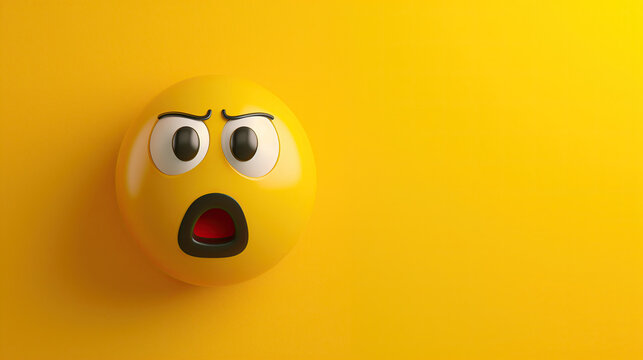 Naklejki surprised emoji isolated on yellow background. emoticon 3d shocked face on a yellow background