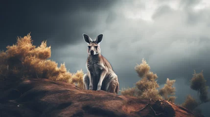 Foto op Plexiglas Furry Australian kangaroo sits on hill © Ashley