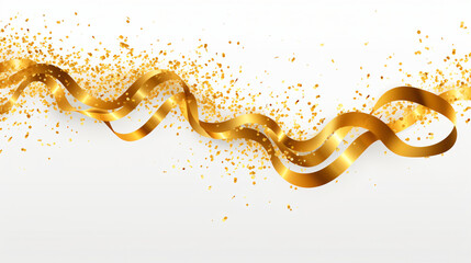 Golden serpentine confetti on transparent background.