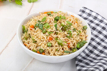Indian vegetarian cuisine rice with vegetables