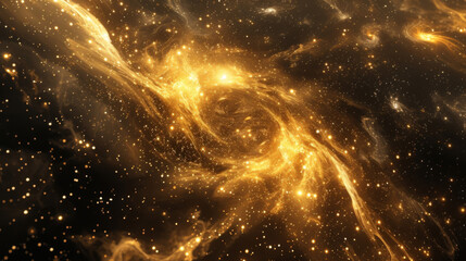 An opulent celestial scene of sparkling golden swirls reminiscent of a celestial nebula.
