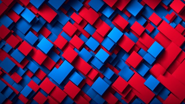 Digital blue and red geometric pixel art pattern backdrop
