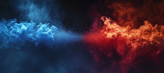 Red and blue fire flame blast on dark background. Symbolizes the presidential election democracy choice. Generative AI technology. - obrazy, fototapety, plakaty