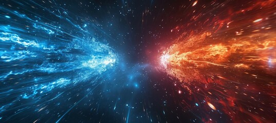 Two comet meteor. Blue and red colors. Symbolizes the presidential election democracy choice. Generative AI technology. - obrazy, fototapety, plakaty