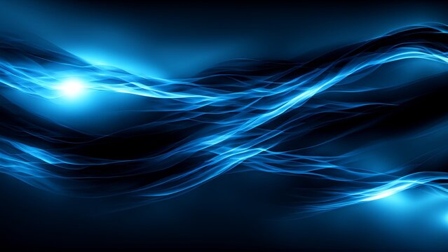 Glowing black waves on a banner with sparkling blue abstract background 