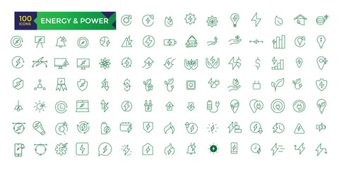 Set of green energy thin line icons ecology icons set. Nature icon.