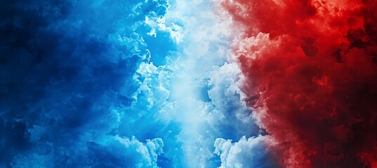 Two divide sky clouds. Red and blue colors. Symbolizes the presidential election democracy choice. Generative AI technology. - obrazy, fototapety, plakaty