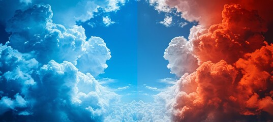 Naklejka premium Blue and red brain clouds colors. Symbolizes the presidential election democracy choice. Generative AI technology.