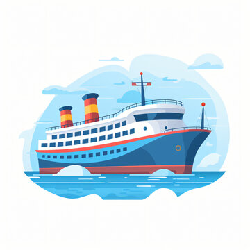 Illustration of a small ferry cruising through.