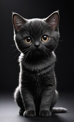 black baby cat in black solid bacground