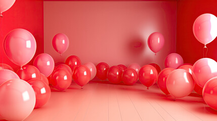 empty room interior decoration with surrounded red and pink balloons