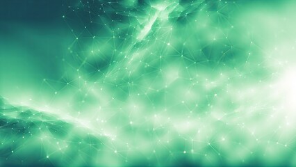 Nodes on a white and green patterned banner background with abstract futuristic technology 