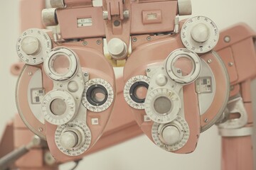 Closeup vintage pink optometer (phoropter)