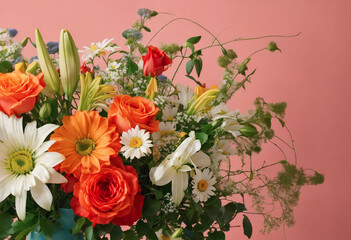 Still life with flowers in a vase. Roses, Chamomiles, Lilies. Gerberas, Asters. Valentine's Day. March 8. Mothers Day. Happy Thanksgiving. . Postcard	