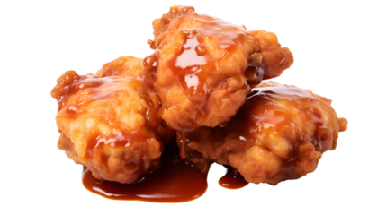 Photo of fried chicken with tomato sauce on white backgrounds