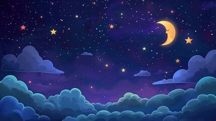 background night sky with stars, moon and clouds.