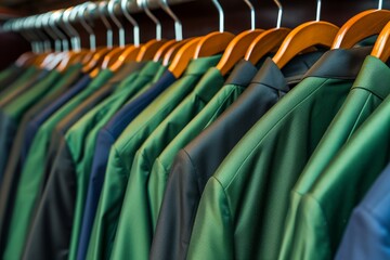 Obraz premium Assorted hanging shirts - stylish collection on hangers for fashion displays and retail stores