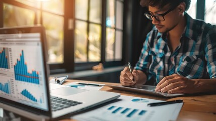 financial, finance, investment, chart, graph, invest, interface, indicator, rising, stock. drawing line to calculation indicator chart and graph is tools of investment. financial finance stock.