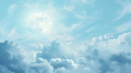 Naklejka na ściany i meble Full moon shining on the sky in cloudy day.