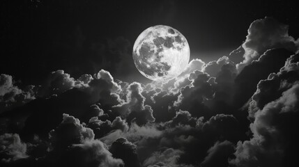Full moon shining on the sky in cloudy day. - obrazy, fototapety, plakaty