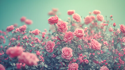 Vintage Rose Allure: Delicate Pink Roses Blooming, Evoking Romance and the Timeless Beauty of Natures Artistry