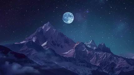 Fototapete Rund Night mountains landscape with moon light. Beauty nature background © buraratn