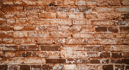 The texture of an old brick wall. The surface of the wall is damaged. A rough brick Wall made of...