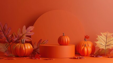 Orange podium and minimal abstract background for Halloween