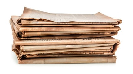 Pile of old newspapers isolated on a white background
