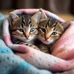 Two Adorable Kittens Wrapped in a Blanket