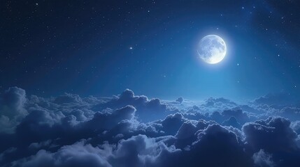 Fototapeta na wymiar Romantic Moon In Starry Night Over Clouds