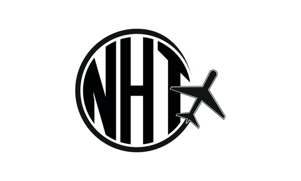 NHT three initial letter circle tour & travel agency logo design vector template. hajj Umrah agency, abstract, wordmark, business, monogram, minimalist, brand, company, flat, tourism agency, tourist