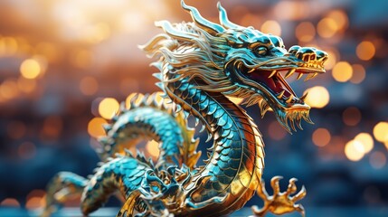 Fototapeta premium Dragon status High definition photography creative wallpaper ai generative images