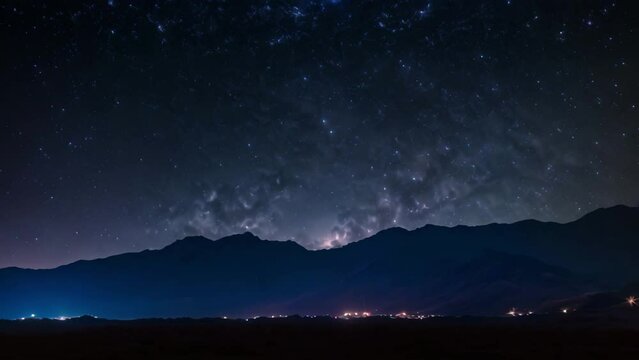 the awe-inspiring sight of numerous stars and lights illuminating the night sky, A slow panoramic view of countless stars in the night sky, AI Generated