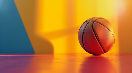 Obraz premium Basketball ball on orange and yellow background. 3D illustration.