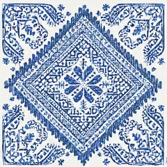 Obraz premium Blue and White Scandinavian Folk Design