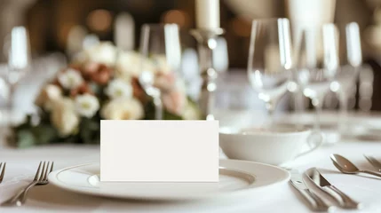 Foto op Aluminium Table place setting blank menu card mockup or reserve in wedding invite and special event © Nuchylee