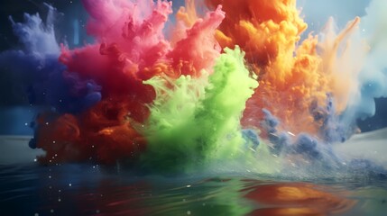 3D illustration of colorful ink splash in water. Abstract background.
