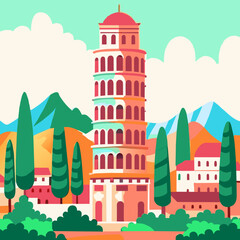 Obraz na płótnie Canvas The Leaning Tower of Pisa Colorful vector