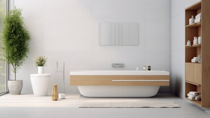 Fototapeta na wymiar white minimalist bathroom interior with decor in eco style