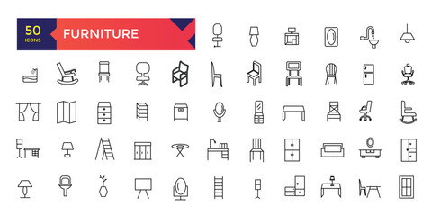 Fototapeta na wymiar Set of furniture line icons household appliances icons set.