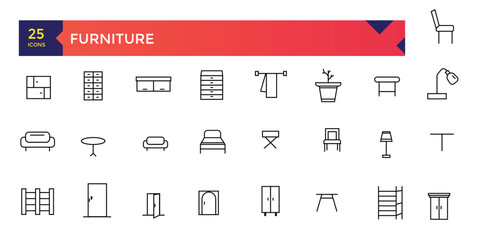 Set of furniture line icons household appliances icons set. - obrazy, fototapety, plakaty